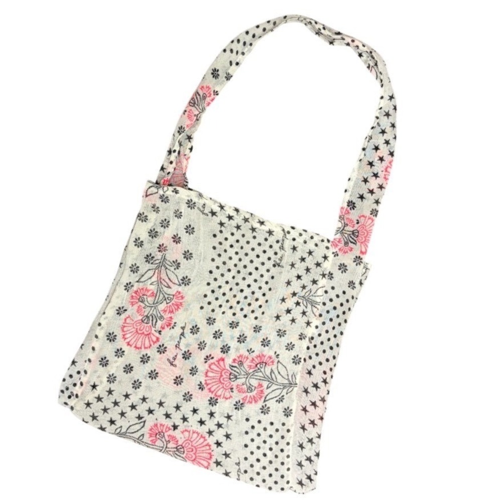 NWOT Free People Floral Star Polka Dot Tote Bag Pink White Reusable Bag 12x14x3